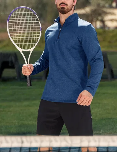 Vista 17 de MAGCOMSEN Sudadera de golf de manga larga con forro polar para hombre, con cremallera de 1/4, térmica, para correr