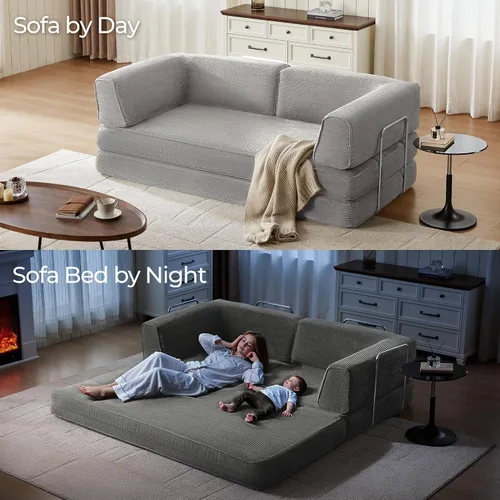 Vista 11 de LINSY HOME Sofá cama convertible de 79 pulgadas, sofá cama plegable de compresión, sofá cama plegable de pana para sala de estar y dormitorio, sofá