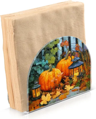 Vista 17 de Servilletero de otoño de gnomo negro para mesa, dispensadores de pañuelos acrílicos, servilleteros de cóctel para bodas, fiestas, eventos