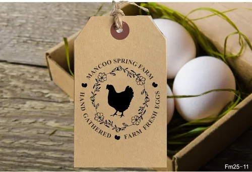 Vista 2 de Personalized Farm Fresh Eggs Ranch Carton Stamps Chicken Eggs Hand Gathered Stamper Wooden Rubber Stamp (2x2 inches)