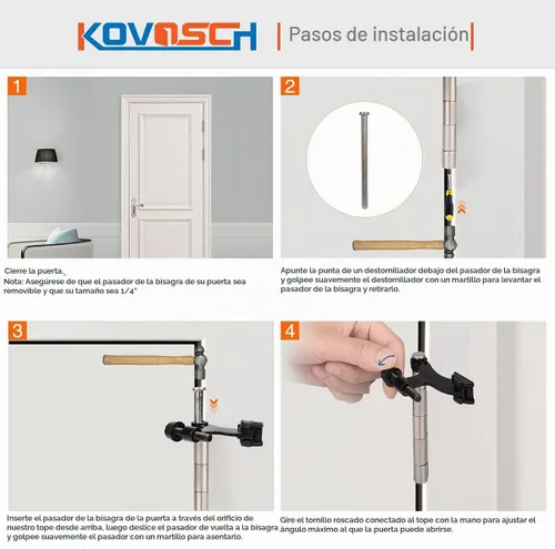 Vista 6 de Paquete de 2 topes de puerta de bisagra color negro, tope de puerta ajustable de alta resistencia con puntas de parachoques de goma negras