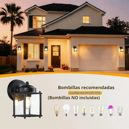Vista 4 de LIT-PaTH Lámpara de pared para exteriores, cristal metálico antioxidante, negro, paquete de 2