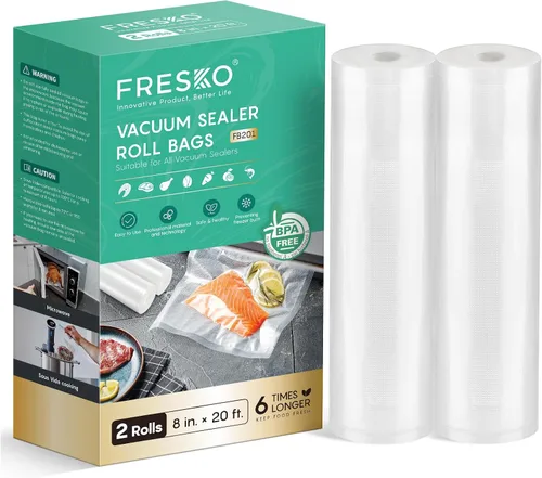 Vista 9 de FRESKO Rollos de bolsas de sellado al vacío 2 paquetes de 11" x 20', Bolsas de grado comercial para sellar una comida para almacenamiento