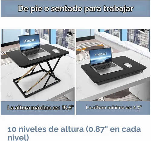Vista 6 de Convertidor de escritorio de pie ajustable en altura - Soporta 300 libras, estación de trabajo elevadora para monitor/portátil totalmente montada