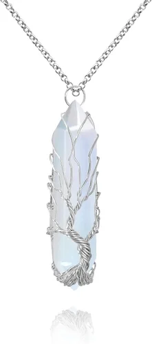 Vista 12 de VIBILIA - Collar con dije sanador para mujeres y hombres, piedra natural hexagonal en punta envuelta con alambre en forma del árbol de la vida