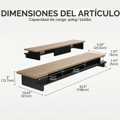 Vista 5 de Estante de escritorio con soporte de monitor dual de 42.5" con soporte para tableta de teléfono