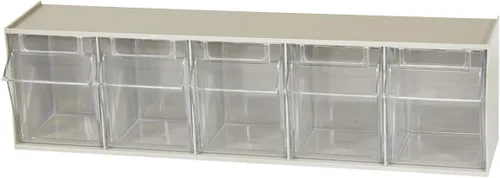 Vista 8 de Akro-Mils TiltView Armario de almacenamiento de plástico con 4 contenedores inclinables, organizador horizontal de piezas de plástico, caja