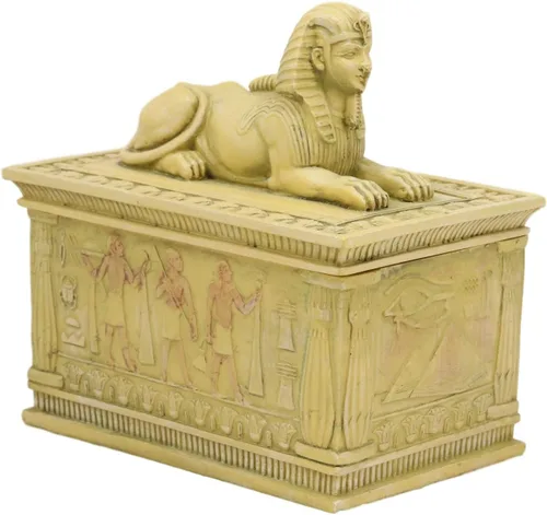 Vista 2 de Ebros - Caja rectangular decorativa con acabado arenisca de 4.25 pulgadas de largo, monumento clásico de Egipto, androesfinge con deidades