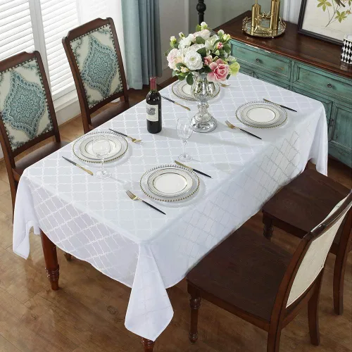 Vista 2 de Mantel Sastybale antiarrugas y resistente a las manchas, de tela, rectangular, para mesa de comedor o decoración de fiesta, cubierta de trapo