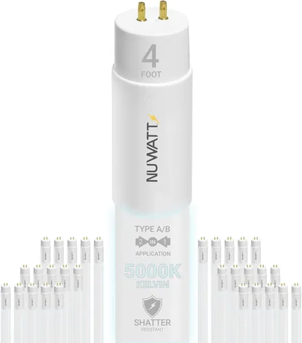 Vista 10 de NUWATT Paquete de 30 tubos de luz LED T8 de 4 pies, T10 T12 híbrido tipo A+B, 3000 K blanco cálido, 18 W, alto brillo 2,200 lúmenes, reemplazo