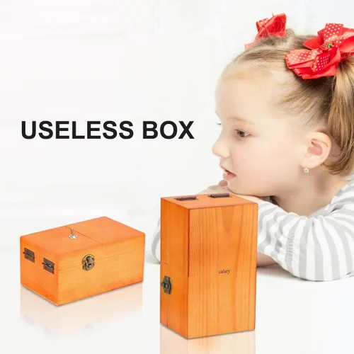 Vista 2 de Calary Caja inútil que se apaga en una caja de almacenamiento de madera, a máquina, totalmente montada en caja, regalos para adultos y niños