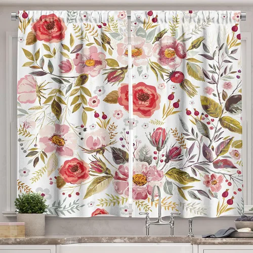 Vista 6 de Ambesonne Cortinas rústicas de cocina, recetas temáticas de verduras para chef, tablones de madera rústica, imagen de arte, cortinas de ventana