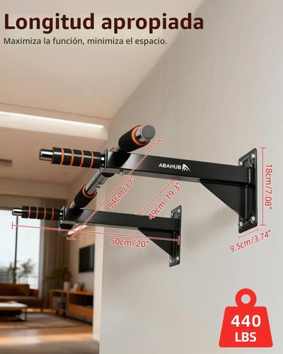 Vista 2 de Abahub Barra de dominadas montada en la pared, barra de dominadas multiagarre para entrenamiento de gimnasio en casa, instalación en taladro, barra