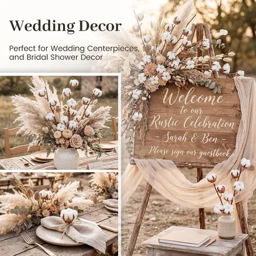 Vista 4 de DomeStar Tallos de Algodón 8 Paquetes con 15 Cápsulas, Flores Secas Naturales Ramitas de Algodón para Rellenos de Jarrones y Arreglos Florales