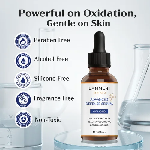 Vista 8 de Lanmeri Ceuticals 15% vitamina C + E + suero ferúlico: fórmula avanzada de defensa antioxidante con 1% de vitamina E y 0.5% ácido ferúlico, suero