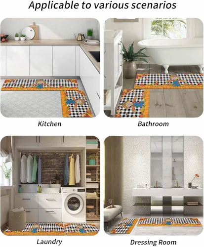 Vista 6 de Tapete de baño antideslizante para bañera, tapete de baño de espantapájaros, calabaza, hojas, alfombra de pasillo de baño, alfombra de pasillo