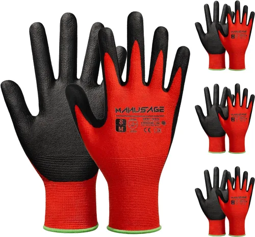Vista 15 de MANUSAGE Guantes de trabajo de seguridad para hombres y mujeres, guantes de trabajo de nitrilo de microespuma, grandes, guantes de trabajo delgados