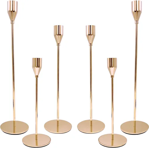 Vista 11 de Juego de 3 portavelas cónicos plateados para decoración de citas, festivales, bodas, fiestas, comedores o aniversarios, se ajustan a velas de pilar