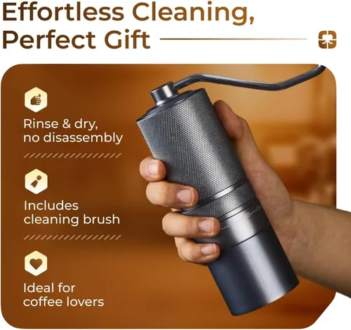 Vista 8 de Molinillo de café manual M1 – Fresa cónica de acero inoxidable de 7 estrellas, ajuste externo de 60 clics, capacidad de 1.06 oz: molinillo