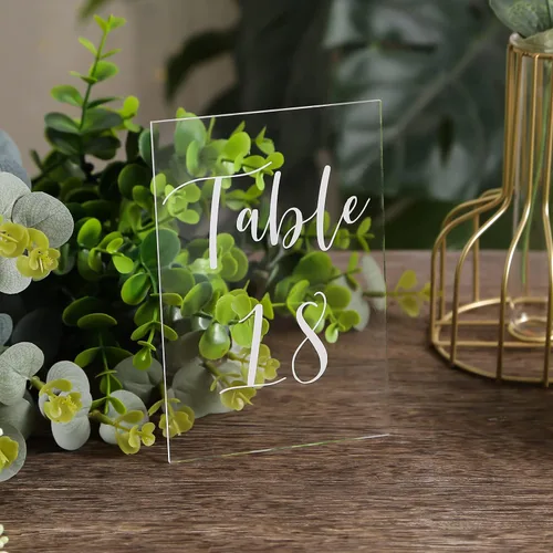 Vista 8 de UNIQOOO Paquete de 20 letreros acrílicos transparentes en blanco – Signos de números de mesa de 5 x 7 pulgadas, letreros de boda, tarjeta y letrero