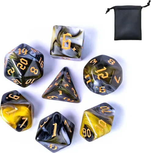 Vista 14 de Juego de dados de 7 dados poliédricos DND rojo mezclado con negro, dados D&D con bolsa de cuero para juegos de rol Mezcla roja negra