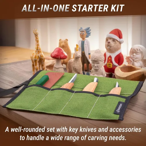 Vista 2 de BeaverCraft Kit de cuchillos de tallado de madera S15 para principiantes, niños, juego de herramientas de tallado de madera con cuchillo de virutas