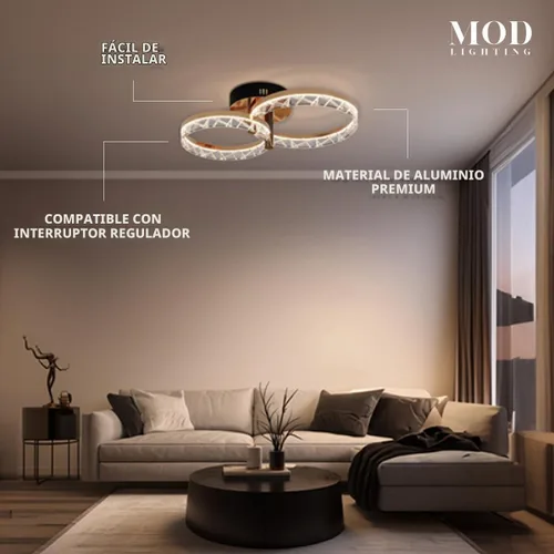 Vista 5 de Clara - Lámpara de techo moderna de montaje empotrado, lámpara de techo LED de 2 anillos para cocina, dormitorio y pasillo, cerca de luces de techo