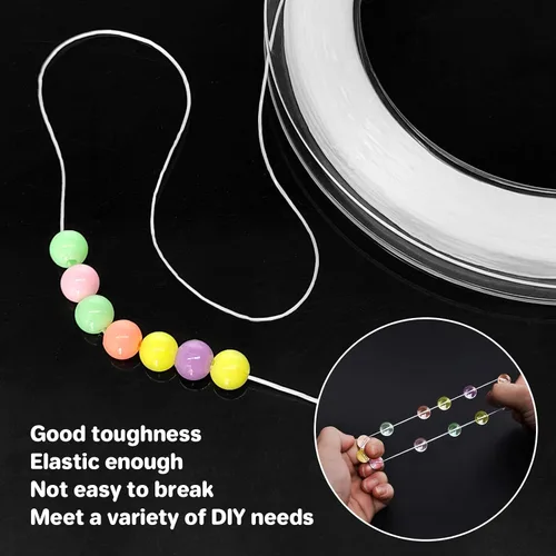 Vista 3 de Cordón elástico para pulsera de 0.039 in, cordón elástico de cristal de 394 pies para hacer joyas, hilo de cuentas, cuerda elástica para pulseras