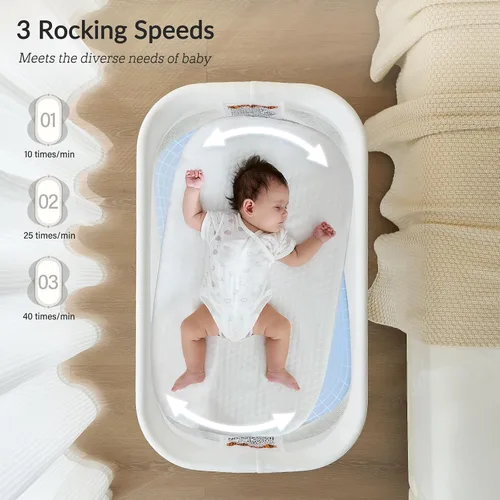 Vista 2 de VaVaSoo - Cuna mecedora automática, moisés eléctrico con 3 velocidades, cama mecedora con ruido blanco, cuna eléctrica para bebés de 0 a 6 meses