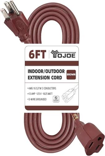 Vista 26 de YOJOE Cable de Extensión, Cable de Alimentación de 3 Clavijas 13A Resistente a la Intemperie, Cable de Extensión Marrón de Servicio Pesado Calibre