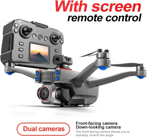 Vista 4 de Drone RC con control remoto de pantalla de pantalla, cámara dual 1080P, ajuste de velocidad, retención de altitud, despegue con una tecla, giros 3D