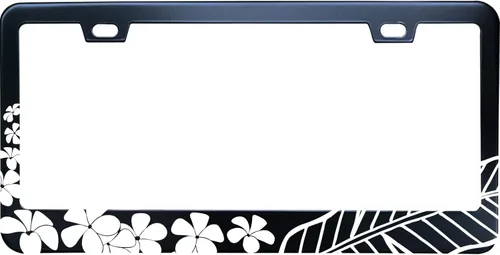 Vista 11 de Marco de matrícula de acero inoxidable negro con hibisco aloha y piña de Hawái para hombres/mujeres con 2 tapas de tornillo para vehículos de EE.