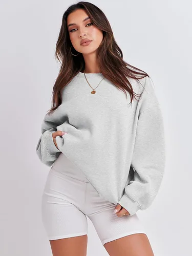 Vista 6 de ANRABESS Sudaderas para mujer, cuello redondo, forro polar, sudaderas de gran tamaño, lindas camisas de manga larga, ropa preparada