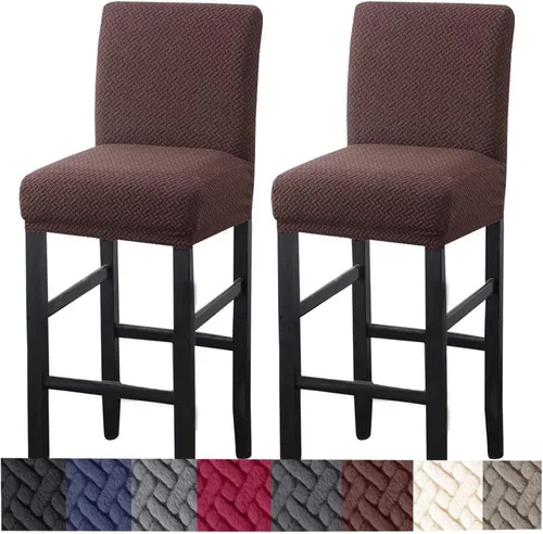Vista 11 de HFCNMY Fundas para taburetes de bar, paquete de 2 fundas elásticas para taburetes de bar con respaldo, fundas de taburete de bar de jacquard
