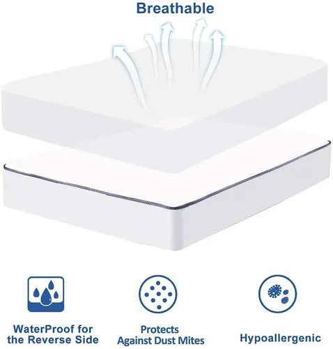 Vista 9 de WhatsBedding - Protector de colchón tamaño Cal-King a prueba de agua de algodón con relleno alternativo y acolchado