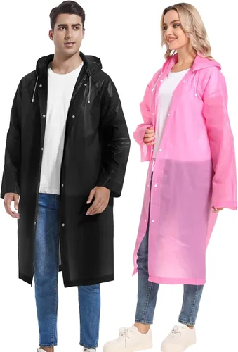 Vista 127 de 2 abrigos de lluvia de Borogo para adultos, chaquetas de lluvia reutilizables para hombres y mujeres