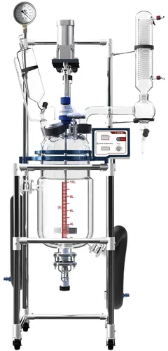 Vista 2 de Ai 10L Reactores de vidrio con doble camisa w/todas las válvulas de PTFE 110V 60Hz 90 vatios