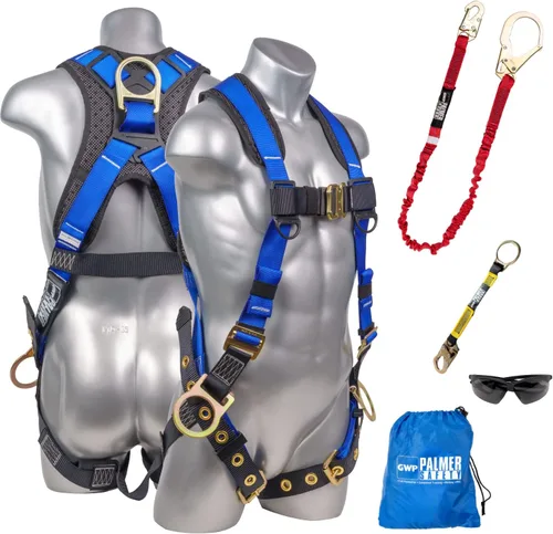 Vista 9 de Palmer Safety Kit de arnés de seguridad para protección contra caídas I Arnés de construcción + varios cordones + extensor de anillo en D