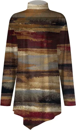 Vista 5 de Moda para mujer, a la moda, casual, de manga larga, cuello alto, holgada, holgada, túnica