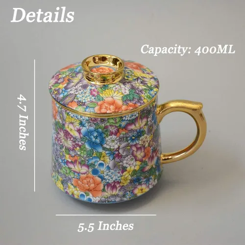 Vista 2 de Taza de té de porcelana con infusor – Taza de té de cerámica china Jingdezhen Sistema de preparación de té de hojas sueltas para oficina en casa
