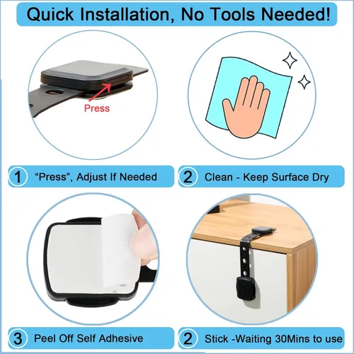 Vista 5 de Fursafe&Q Cerraduras de gabinete a prueba de bebés, cerraduras de seguridad para cajones de bebé, correas de seguridad adhesivas para niños, cierre