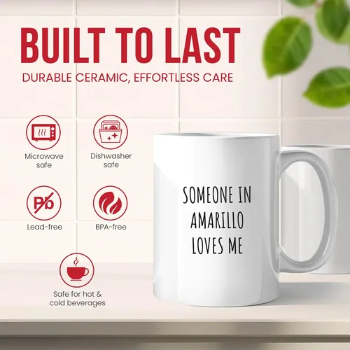 Vista 4 de Amarillo Loves Me Mug - Texas Panhandle Coffee Cup - Pride Funny Gift From - Lone Star Charm Tea Mugs - Route 66 Cups - 11 Oz Ceramic Gifts For