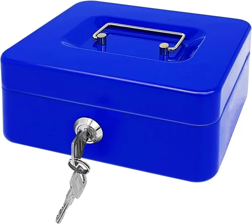 Vista 20 de Caja de efectivo de acero con cerradura de llave, organizador de dinero pequeño de metal con bandeja para dinero, caja de almacenamiento de efectivo