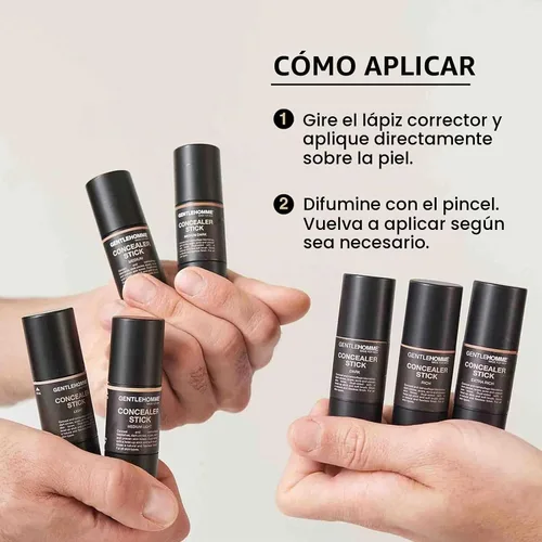Vista 7 de Gentlehomme - Corrector en Barra - Corrector y Brocha 2 en 1 para Hombre - Para Manchas, Ojeras, Cicatrices, Acné y Tonos de Piel Desiguales Oscuro