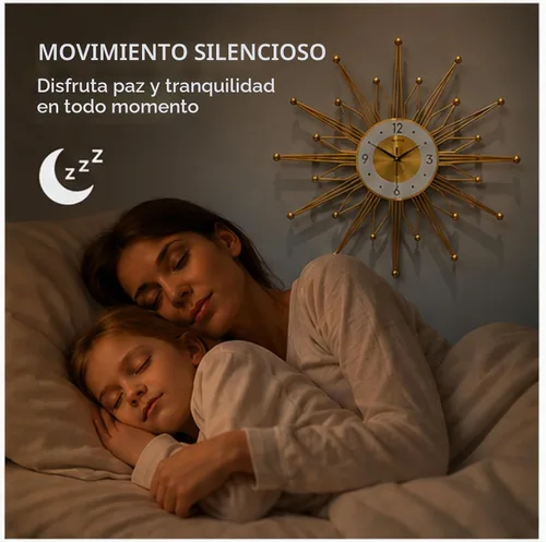 Vista 5 de Reloj de pared grande silencioso de 19.6 pulgadas para decoración de sala de estar, reloj de pared dorado con forma de explosión de sol y estrella