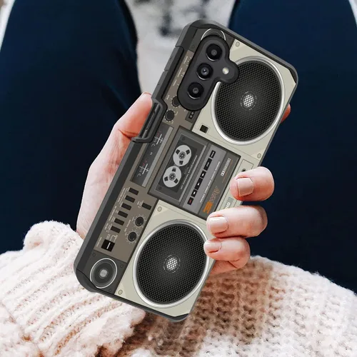 Vista 4 de Funda para teléfono Galaxy A14 5G, resistente 2 en 1 de doble capa híbrida de policarbonato duro y silicona suave a prueba de golpes, funda de Retro