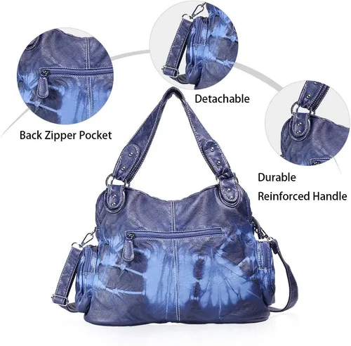 Vista 5 de Angel Barcelo Bolsos de mano de moda espaciosos para mujer, bolsos de hombro para mujer, bolso de cuero lavado