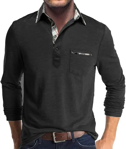 Vista 10 de Aulemen - Camisas polo de manga larga para hombre casuales con botones, absorbentes de humedad, de algodón, elegantes, camisetas para golf