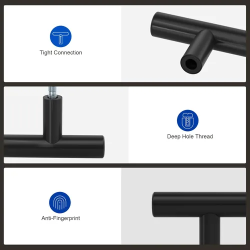 Vista 4 de LONTAN Paquete de 4 Pomos Negros para Gabinetes y Cajones Pomos de Gabinete de Cocina para Tocador Baño Moderno Herrajes Negros de Barra en T