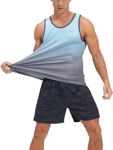 Vista 3 de EZRUN Camiseta deportiva sin mangas y de secado rápido para hombre, para hacer ejercicio, entrenar, fitness, correr, trotar, deportes, gimnasio